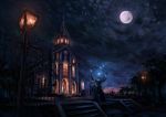  c.z. church cloud clouds fate/stay_night fate/zero fate_(series) full_moon highres lamppost moon night night_sky no_humans scenery sky star tree 