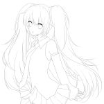  detached_sleeves hatsune_miku hinase_kanoto lineart long_hair monochrome necktie open_mouth skirt solo transparent_background twintails vocaloid 