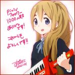  bad_id blonde_hair blue_eyes guitar instrument k-on! keytar kotobuki_tsumugi long_hair ponytail school_uniform solo suzumeko translation_request 