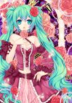  :o aqua_eyes aqua_hair chain chains cleavage corset crown flower frills hair_flower hair_ornament hand_on_hip hatsune_miku long_hair midriff nailad navel open_mouth project_diva project_diva_2nd romeo_to_cinderella_(vocaloid) rose solo twintails very_long_hair vocaloid 