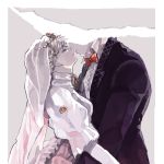  1boy 1girl 2-2-1-b blonde_hair bowtie bridal_veil couple drawr dress erina_pendleton husband_and_wife jojo_no_kimyou_na_bouken jonathan_joestar spoilers tears tuxedo veil victorian wedding_dress wedding_photo 