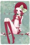  arm_warmers bangs blunt_bangs bow copyright_request english food fruit hair_bow janemere kneehighs long_legs low_twintails navel polka_dot polka_dot_background polka_dot_legwear purple_legwear raspberry red_hair red_legwear redhead sitting sleeves_past_wrists twintails 