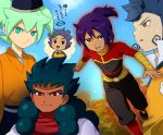  blue_hair fei_rune green_hair inazuma_eleven_(series) inazuma_eleven_go inazuma_eleven_go_chrono_stone japanese_clothes kageyama_hikaru mizuhara_aki okita_souji_(inazuma_eleven) open_mouth purple_eyes purple_hair raimon red_eyes sky smile soccer_uniform tsurugi_kyousuke violet_eyes yellow_eyes zanak_abalonic zanak_domain 