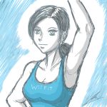  1girl arm_up armpits black_hair borockman breasts cleavage large_breasts long_hair ponytail smile solo super_smash_bros. trainer_(wii_fit) wii_fit 