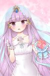  artist_request blush dress empty_eyes highres open_mouth pintail purple_eyes purple_hair sword_girls veil wedding_dress 