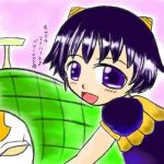  blush child cute demon_girl dress embrace horns konjiki_no_gash!! laila melon purple_hair short_hair victoreem_(zatch_bell) violet_eyes 