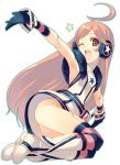  android armpits belt boots brown_eyes brown_hair dress earmuffs gloves hands headphones kneehighs miki_(vocaloid) no_panties open_mouth robot_joints sf-a2_miki smile socks solo star striped striped_gloves striped_kneehighs striped_thighhighs takei_ooki thigh-highs vocaloid wink wrist_cuffs 