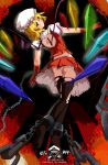  blonde_hair blush chain cuffs flandre_scarlet gloves hat highres midriff panties ponytail red_eyes short_hair solo thigh-highs thighhighs torn_clothes torn_thighhighs touhou underwear wings x-boy 