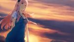  alternate_costume blue_eyes dress hairband jewelry long_hair megurine_luka mitosa necklace outdoors pink_hair short_sleeves sky smile solo standing sunset t-shirt vocaloid 