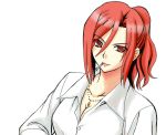  aozaki_touko breasts cigarette cleavage kara_no_kyoukai ponytail red_hair redhead 