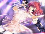  artist_request bow brown_eyes character_request choker dress happy microphone open_mouth pointing redhead ribbon short_hair short_twintails singing solo source_request stage thigh-highs twintails wink 