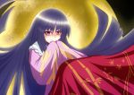  1girl black_hair blunt_bangs full_moon giorgio_claes hime_cut houraisan_kaguya japanese_clothes long_hair long_skirt moon red_eyes red_skirt skirt smile solo touhou 