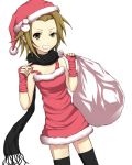  bag christmas grin hat k-on! maazyu nail_polish sack santa_costume santa_hat scarf smile snowman solo tainaka_ritsu thighhighs 