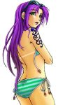  atago bare_back bikini bikini_bottom faris_scherwiz female final_fantasy final_fantasy_v green_eyes long_hair looking_back purple_hair solo sunglasses swimsuit tattoos 