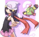  blush flat_chest hat hikari_(pokemon) long_hair looking_back natu pointing pokemon sasamashin scarf skirt 