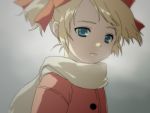  ana_(mother) blonde_hair blue_eyes child coat face hair_ribbon mother_(game) mother_1 ribbon scarf senntakuya short_twintails twintails 