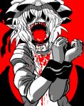  bad_id blood blood_in_mouth creepy cuffs hat kirusu monochrome open_mouth pointy_ears remilia_scarlet sharp_teeth solo teeth tongue touhou vampire 