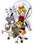  animal_ears azuharu basket blonde_hair grey_hair hair_ornament jewelry mouse mouse_ears mouse_tail multiple_girls nazrin pendant polearm red_eyes shawl short_hair spear tail toramaru_shou touhou weapon yellow_eyes 