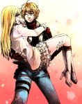  androgynous bad_id blonde_hair boots carrying emilie_de_rochefort high_heels kneehighs leo leo_kliesen lili long_hair multiple_girls namco princess_carry reverse_trap scr.e shoes socks tekken tekken_6 wink 