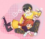  bandana black_hair braid cuffs disguise fang genderswap hair_ribbon hairband handcuffs hibiki_ryoga hibiki_ryouga hibiki_yoiko jumper long_hair pants pigtail ranma-chan ranma_1/2 red_hair redhead ribbon saotome_ranma sarukimo shirt shoes short_hair sitting socks thighhighs tomoya_(artist) twin_braids zettai_ryouiki 