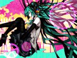  aqua_eyes aqua_hair arisaka_ako elbow_gloves gloves hatsune_miku headphones high_heels long_hair neon_lights pantyhose shoes solo twintails very_long_hair vocaloid 