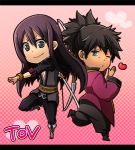  black_eyes black_hair bow_(weapon) bracelet green_eyes heart jewelry long_hair male multiple_boys nakamura_hiro_(nobody10ch) pink_background ponytail raven smile sword tales_of_(series) tales_of_vesperia title_drop weapon wink yuri_lowell 