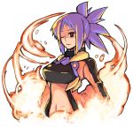  fire large_breasts long_hair original ponytail purple_hair rumie solo 