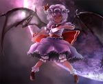  card childofa hat holding holding_card moon purple_hair red_eyes remilia_scarlet short_hair solo touhou wings 