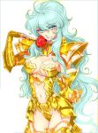  armor breasts genderswap gold_armor green_eyes green_hair knight lips lipstick long_hair pisces_aphrodite saint_seiya solo zodiac 