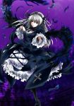  bow doll_joints dress feathers gothic_lolita hairband itsuya lolita_fashion long_hair red_eyes ribbon rozen_maiden silver_hair solo suigintou wings 