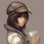  brown_hair coat cup face hat krenz lowres original solo tea 