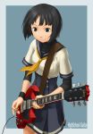  black_hair gibson guitar instrument original school_uniform sg short_hair smile solo standing yoshihara_yochiko 