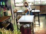  classroom desk grass kotomura_nanase school_uniform 