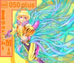  050_plus 050plus 1girl artist_request bare_shoulders blonde_hair boots breasts cleavage gloves igarashi_mio lip midriff navel open_mouth parted_lips purple_eyes solo violet_eyes 