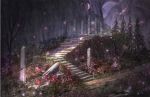  flower highres no_humans original petals pillar puyoakira ruins scenery stairs tree 