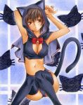  animal_ears armpits arms_up breasts cat cat_ears cat_hood cat_tail cleavage crop_top dobashi_rika hatsukoi_limited marker_(medium) midriff navel short_hair solo tail thigh-highs thighhighs traditional_media yukaxcat 