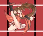  boots brown_hair china_dress chinese_clothes detached_sleeves fuyunohajime guilty_gear hair_ring high_heels high_kick highres impossible_clothes kicking kuradoberi_jam long_hair shoes solo twintails very_long_hair yellow_eyes 