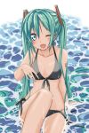 bikini blue_eyes green_eyes green_hair hatsune_miku long_hair minazuki_itto open_mouth partially_submerged sitting solo submerged swimsuit twintails untied very_long_hair vocaloid wet wink 