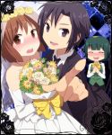  :d black_eyes black_hair blush bouquet bridal_veil brown_eyes brown_hair closed_eyes dress eyes_closed flower formal hagiwara_yukiho hairband idolmaster itou_(mogura) kikuchi_makoto mole multiple_girls open_mouth otonashi_kotori short_hair smile suit veil wedding_dress 