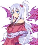  blue_eyes breasts capelet demon_wings dress hair_bobbles hair_ornament kenii long_hair shinki side_ponytail silver_hair smile solo touhou wings 