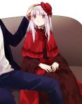  1girl dress gothic_lolita hat k_(anime) kushina_anna lolita_fashion long_hair petting red_eyes silver_hair suou_mikoto_(k) yasai_(getsu) 