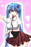  asahinaaa blue_eyes blue_hair breasts detached_sleeves hair_ribbon hatsune_miku large_breasts long_hair mouth_hold panties ribbon skirt solo thigh-highs thighhighs twintails underwear very_long_hair vocaloid 