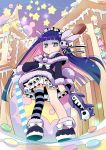  amimi candy coat food frills from_below frown gingerbread_house green_eyes hair_ornament honekoneko_(psg) multicolored_hair panty_&amp;_stocking_with_garterbelt single_thighhigh solo star stocking_(psg) striped striped_legwear sword thigh-highs thighhighs two-tone_hair weapon 