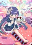  amimi barefoot butterfly cake candle dessert dress eating feet flower food frills green_eyes hair_flower hair_ornament multicolored_hair no_shoes open_mouth panty_&amp;_stocking_with_garterbelt single_thighhigh skull solo stocking_(psg) striped striped_legwear thigh-highs thighhighs two-tone_hair 