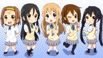  black_eyes black_hair blonde_hair blue_eyes blush_stickers brown_eyes brown_hair chibi diesel-turbo hirasawa_yui k-on! kotobuki_tsumugi long_hair nakano_azusa pantyhose revision school_uniform short_hair tainaka_ritsu twintails wink 