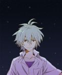  evangelion:_3.0_you_can_(not)_redo mameko nagisa_kaworu neon_genesis_evangelion night night_sky rebuild_of_evangelion red_eyes short_hair sky smirk solo star_(sky) starry_sky white_hair 