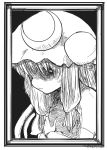 book creepy face frame hamahara_yoshio hat highres long_hair monochrome patchouli_knowledge portrait shaded_face solo staring touhou 