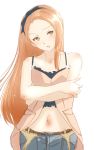  camisole casual crossed_arms forehead hairband highres ice2002 idolmaster idolmaster_2 jeans long_hair midriff minase_iori navel solo 