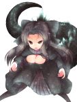  alternate_breast_size black_hair black_legwear bow breasts cleavage dragon_girl dragon_tail fingernails from_above godzilla godzilla_(series) gojiren hair_bow highres large_bow large_breasts len long_hair nightmare_cat open_mouth pantyhose red_eyes sharp_fingernails slit_pupils solo tail tsukihime 
