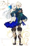  carrying elbow_gloves eye_contact gloves gwendolyn high_heels highres long_hair looking_at_another odin_sphere oswald princess_carry red_eyes shoes title_drop yukizuri 